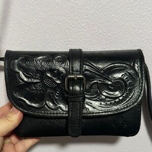 Patricia Nash Black Floral Embossed Crossbody Bag